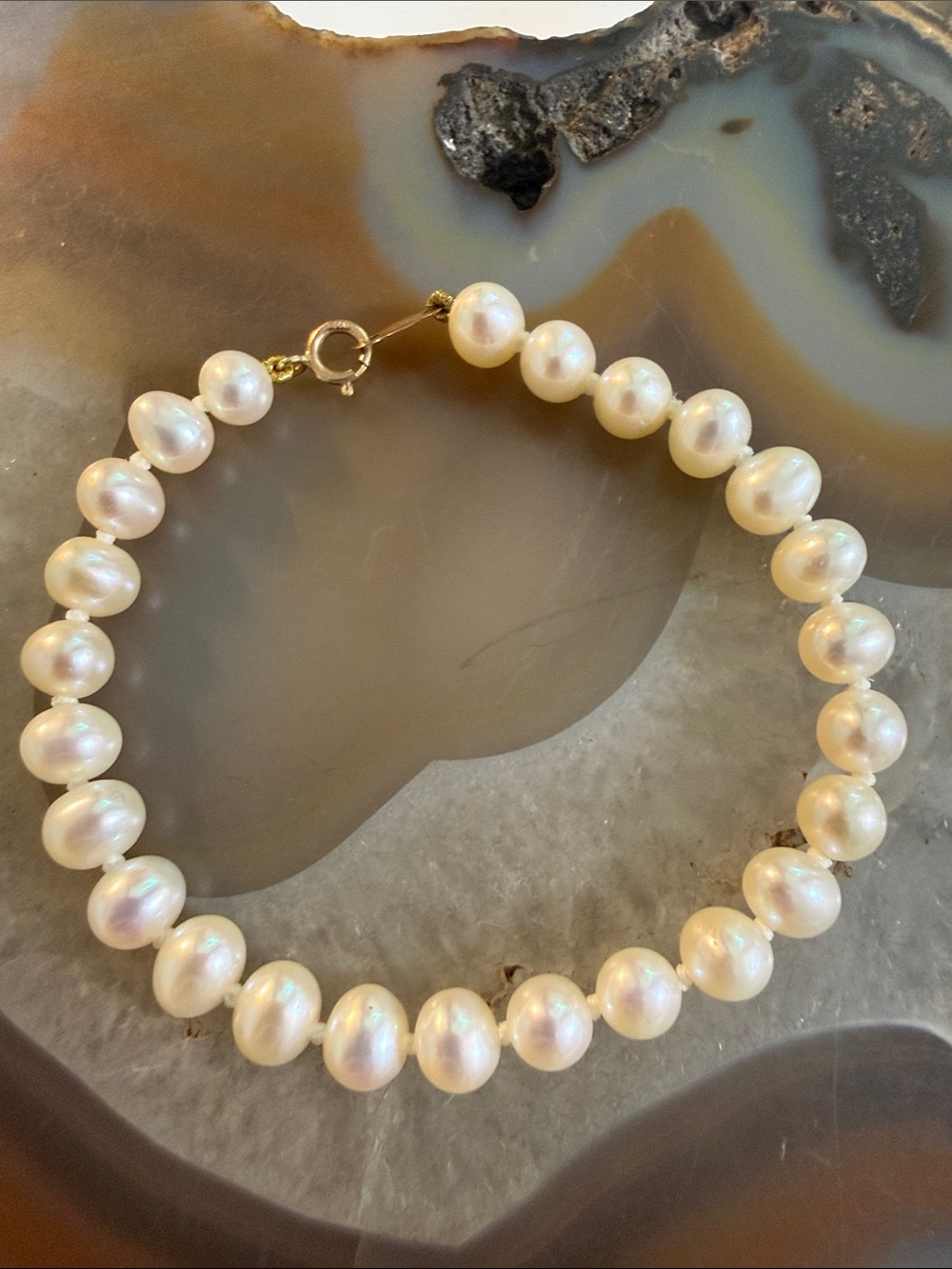 Vintage 14k RG freshwater Pearl Bracelet in Cream 14k RG Gold Clasp 5.5” Real